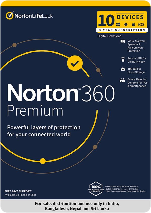 Norton 360 Premium 10 Devices 3 Year Total Security (Instant Email Delivery of Key) No CD