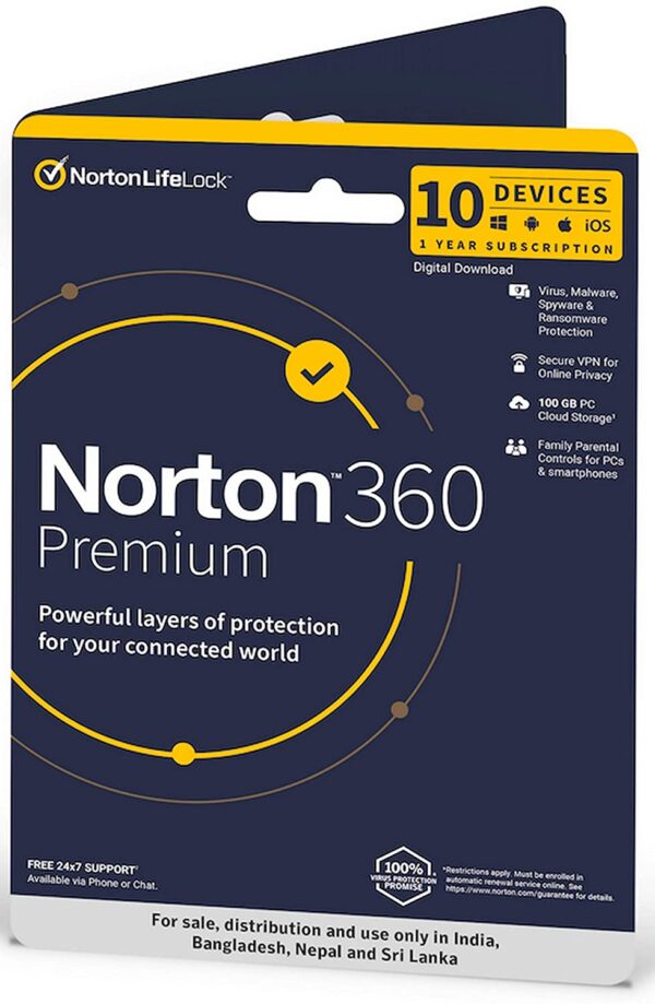 Norton 360 Premium 10 Devices 1 Year Total Security (Instant Email Delivery of Key) No CD