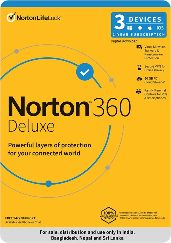 Norton 360 Deluxe 3 Devices 1 Year Total Security (Instant Email Delivery of Key) No CD