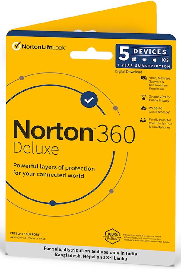 Norton 360 Deluxe 5 Devices 1 Year Total Security (Instant Email Delivery of Key) No CD