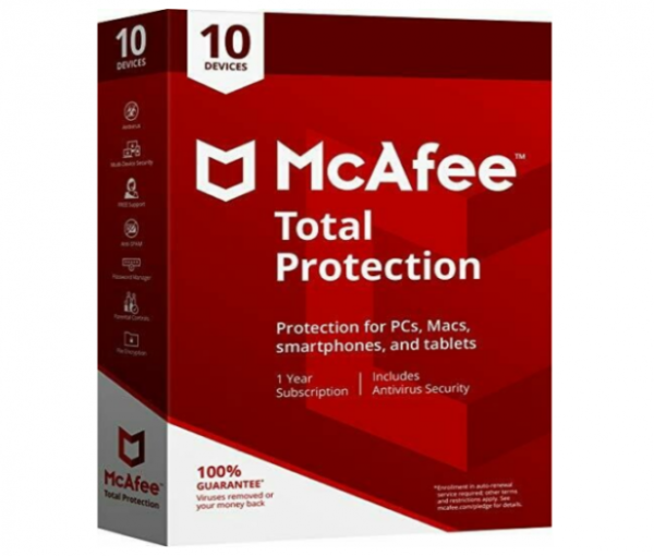 McAfee Total Protection 10 User 1 Year (Single Key) Instant Email Delivery of Key No CD