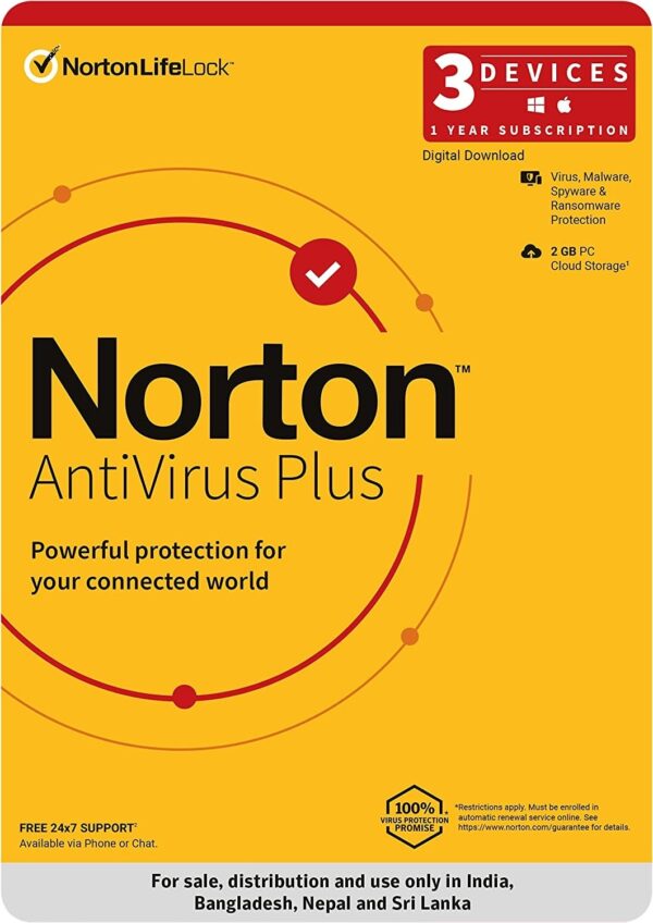 Norton Antivirus Plus 3 User 1 Year Instant Email Delivery of Key No CD