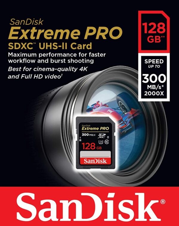 SanDisk 128 GB Extreme Pro Class 10 UHS-II SDXC Memory Card 300 MB/s